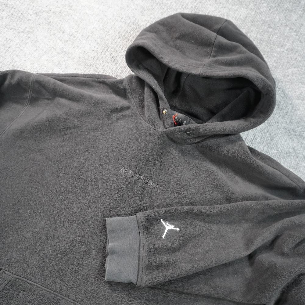 Jordan Fleece Hoodie Mens XL Black Snap Neck Embroidered Jumpman Sweatshirt